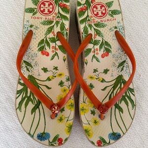 Tory Burch Women's Floral Flip Flops - Orange